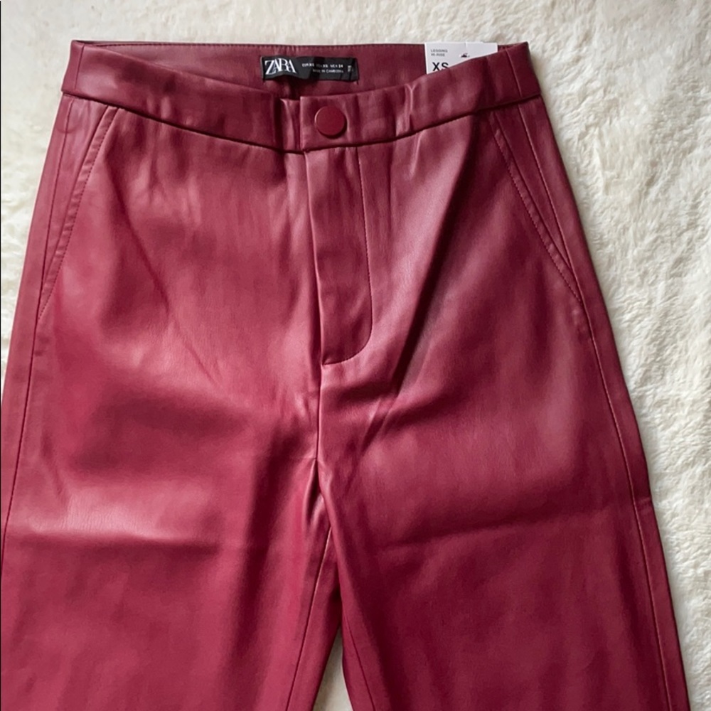 zara red faux leather pants